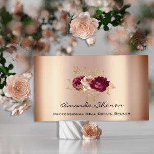 Event Wedding Planner Foral Rose Gold QR Code  Business Card
