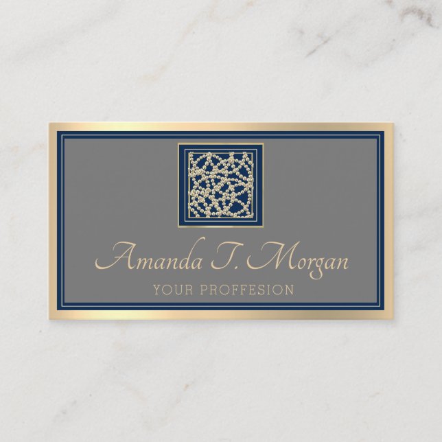Event Wedding Planner Gold Frame Gray Blue Navy Business Card (Front)