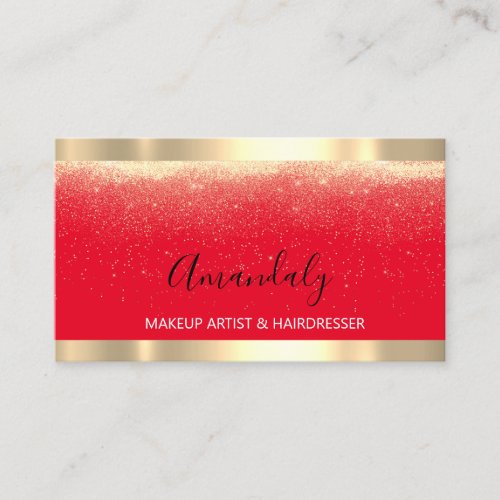 Event Wedding Planner Makeup Artist Black Gold Red Business Card