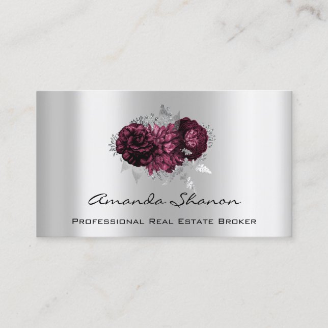 Event Wedding Planner Marsala Silver Logo QRCODE  Business Card (Front)