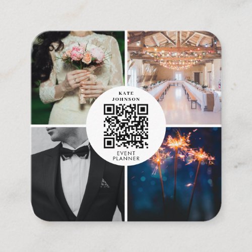 Event Wedding Planner Photo QR Code Social Media  Square Business Card