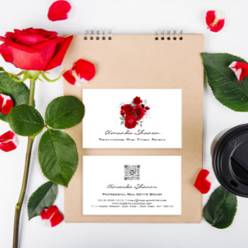 Event Wedding Planner Red Roses White Logo Qr Code Business Card by luxury_luxury at Zazzle