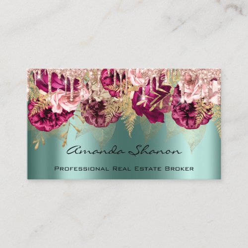 Event Wedding Planner Roses Teal Drip Logo QRCODE  Business Card