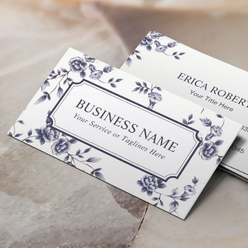 Event Wedding Planning Elegant Blue Floral Business Card