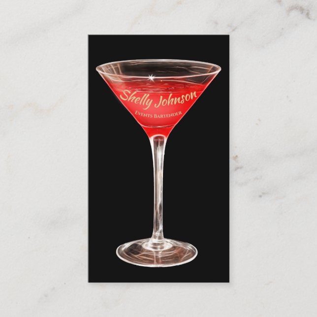 Events Bartender Modern Red Liquid Glass Business Card (Front)