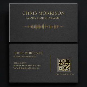 Events & Entertainment Music Black Gold QR Code Business Card