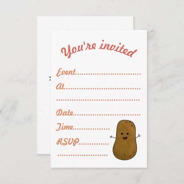 Events Invite, Cute Happy Potato Invitation (Front/Back)
