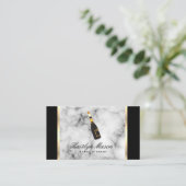 Events Marble Background Gold Trim and Black Business Card (Standing Front)