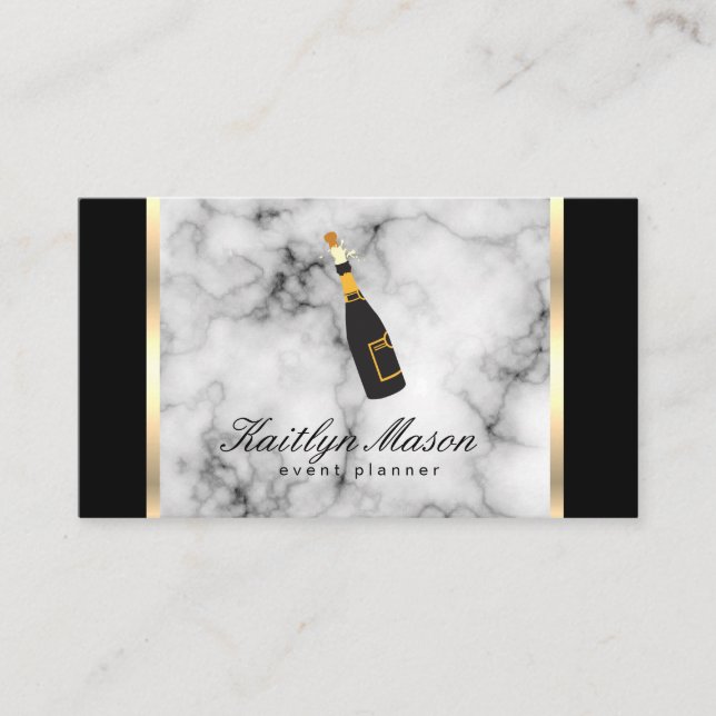 Events Marble Background Gold Trim and Black Business Card (Front)