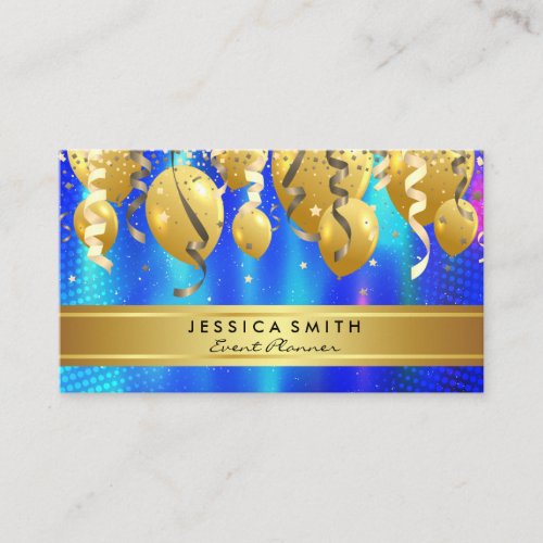 Events Party Balloons  Confetti Blue Abstract Business Card