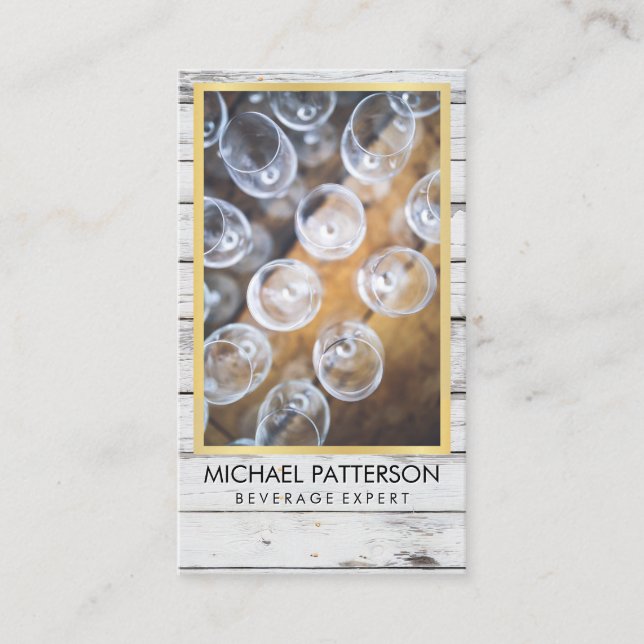 Events / Rustic Wood / Wine Glasses Business Card (Front)