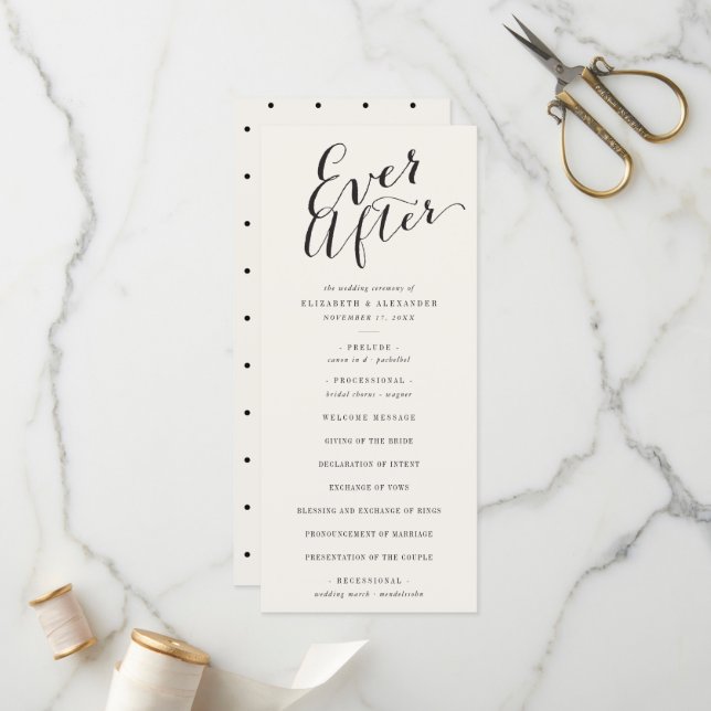 Ever After Calligraphy Script Classic Chic Wedding Program (Front/Back In Situ)