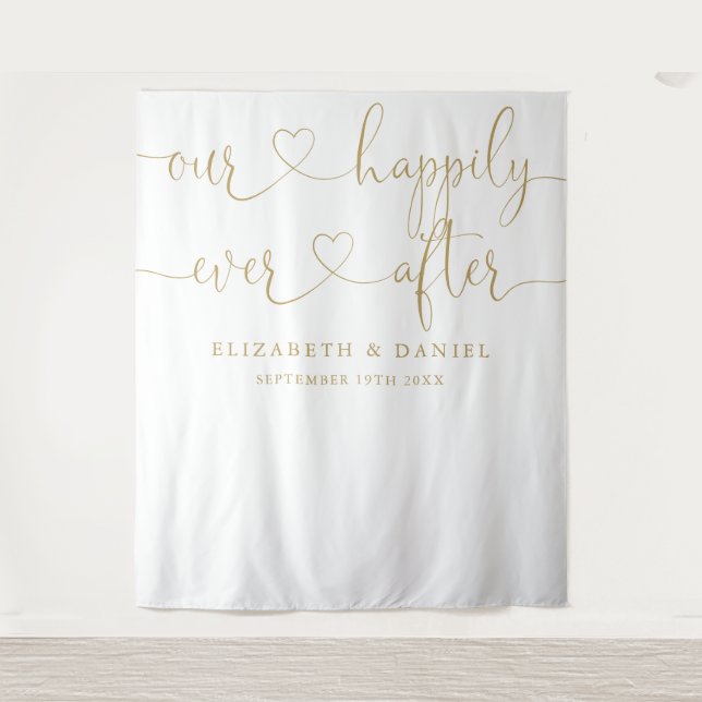 Ever After Gold Heart Wedding Photo Backdrop (Front)