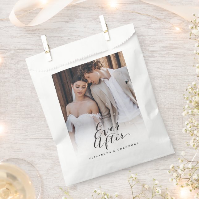 Ever After Script Calligraphy Chic Photo Wedding Favor Bag (Clipped)