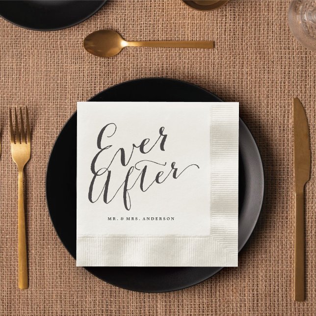 Ever After Script Calligraphy Wedding Paper Napkin (EVER AFTER Script Calligraphy Wedding Paper Napkin @ fatfatin_blue_knot)