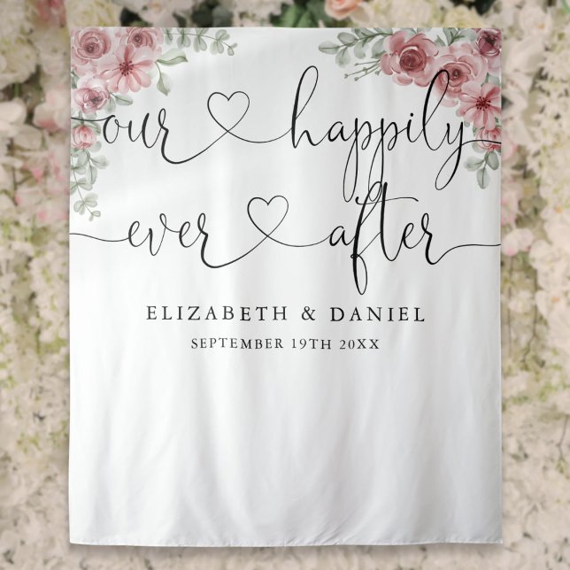 Ever After Script Roses Wedding Photo Backdrop (Ever After Script Roses Wedding Photo Backdrop)