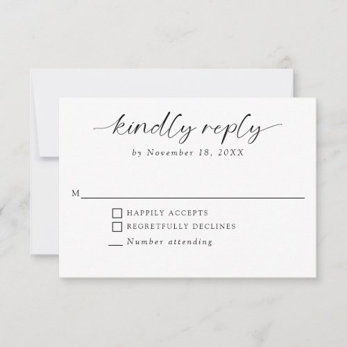 Ever After Wedding Minimal Script Kindly Reply RSVP Card