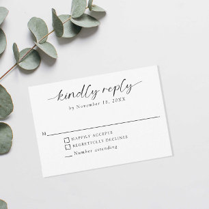 Ever After Wedding Minimal Script Kindly Reply RSVP Card