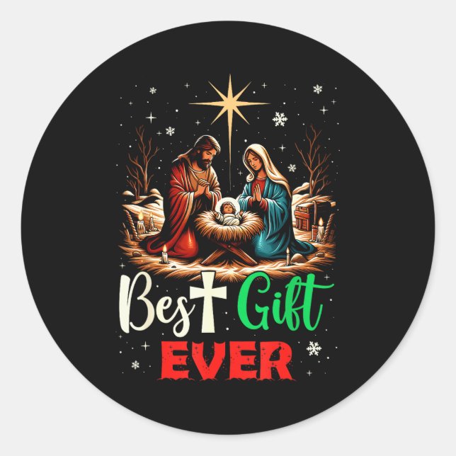 Ever Christmas Cool Jesus Nativity Scene Christian Classic Round Sticker (Front)