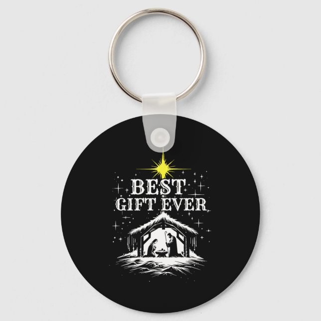 Ever Christmas Cool Jesus Nativity Scene Christian Keychain (Front)