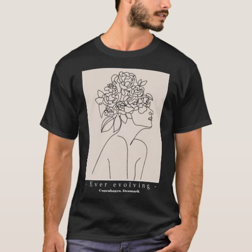 Ever evolving flower head trendy line art woman de T_Shirt