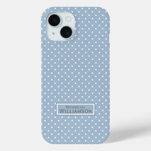Ever Fashionable Powder Blue and White Polka Dots iPhone 15 Case