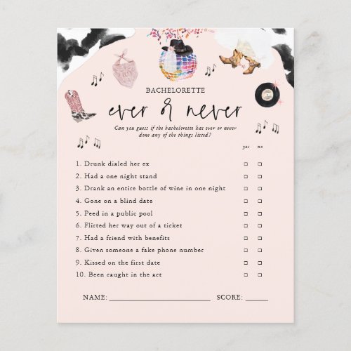 Ever or Never  Disco Cowgirl Bachelorette Game