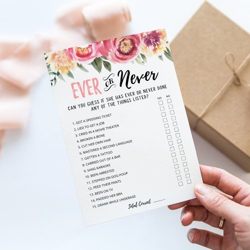 Ever or Never Editable Bridal Shower game Card
