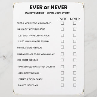 Ever or Never Game – Printable Icebreaker Letterhead