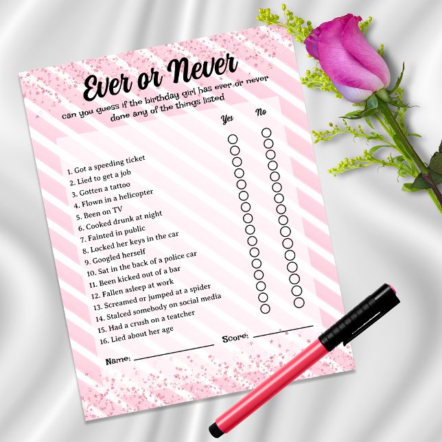 Ever or Never Pink Cocktail Birthday Game (Creator Uploaded)