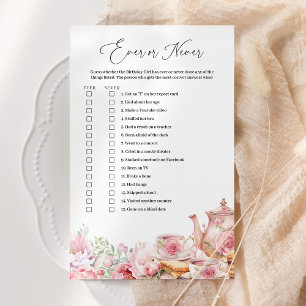 Ever Or Never Pink Floral Tea Birthday Party Game