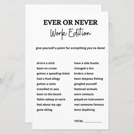 Ever or Never Work Game, Office Party Games (Front/Back)