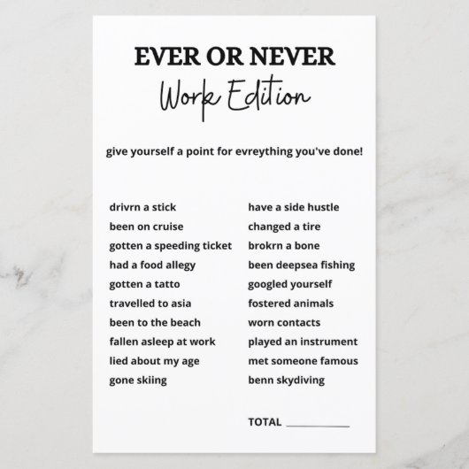 Ever or Never Work Game, Office Party Games (Front)