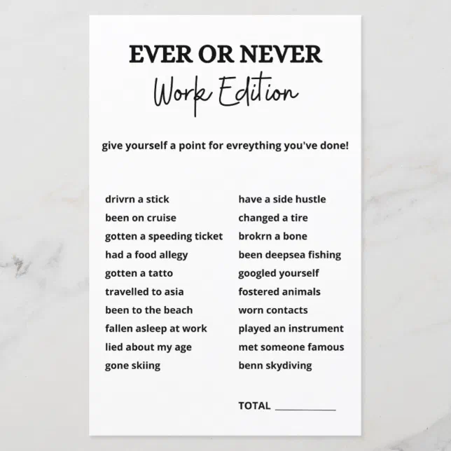 Ever or Never Work Game, Office Party Games | Zazzle