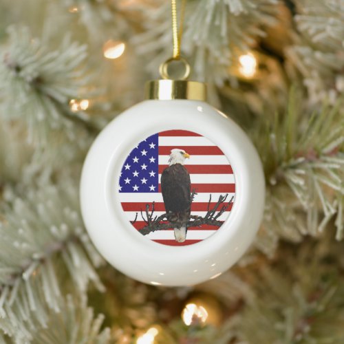Ever Vigilant Bald Eagle Ceramic Ball Christmas Ornament
