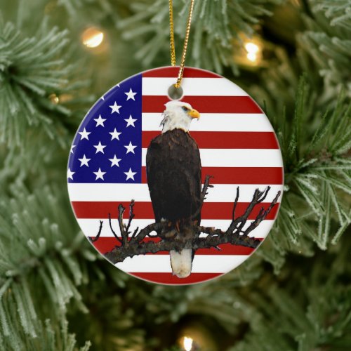 Ever Vigilant Bald Eagle Ceramic Ornament