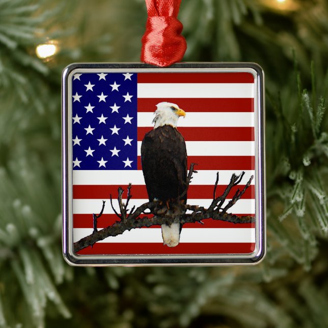 Ever Vigilant Bald Eagle Metal Ornament (Tree)