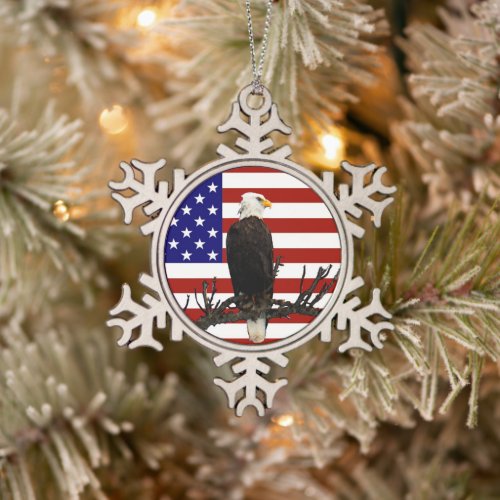 Ever Vigilant Bald Eagle Snowflake Pewter Christmas Ornament