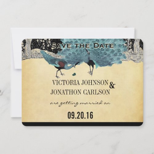 Everafter Art Deco Peacock Golden Forest Wedding Invitation