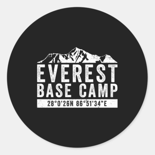 Everest Base Camp Coordinates Mt Everest Mountain  Classic Round Sticker