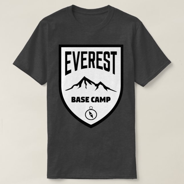 Everest Base Camp Shield Black and White T-Shirt (Design Front)