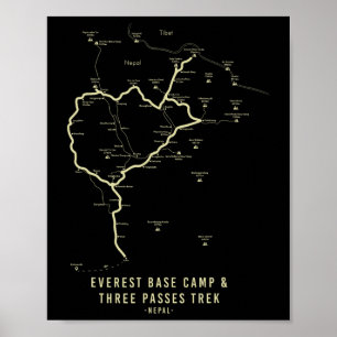 Everest Base Camp Trek Everest Hiking Map  Poster