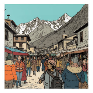 Everest Himalayan Village Market Acrylic Art