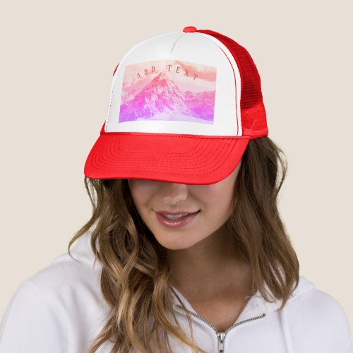 Everest Pink Mountain Image Add Text Printed_Cap Trucker Hat
