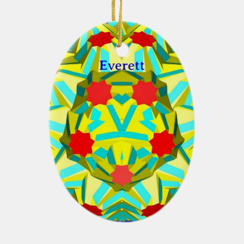 EVERETT EASTER EGG  POLYHEDRON Red Blue Yellow  Ceramic Ornament