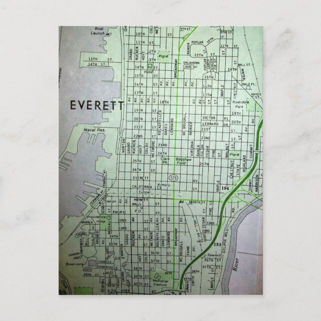Everett, WA Vintage Map Postcard (Front)