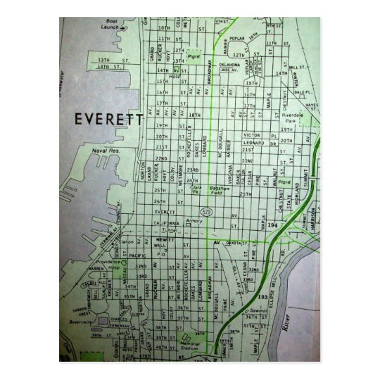 Everett, WA Vintage Map Postcard