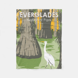  Everglades National Park Florida Egret Vintage  Fleece Blanket