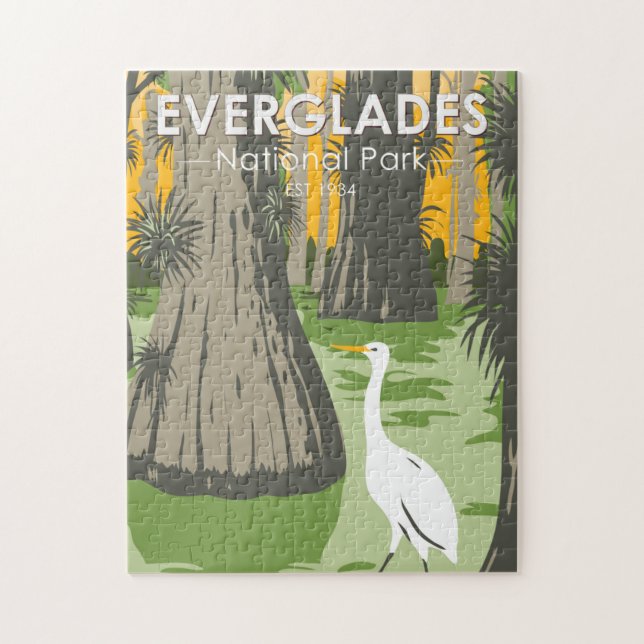 Everglades National Park Florida Egret Vintage Jigsaw Puzzle (Vertical)
