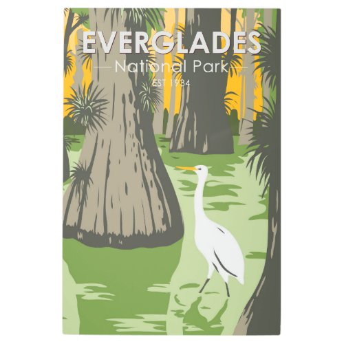 Everglades National Park Florida Egret Vintage Metal Print